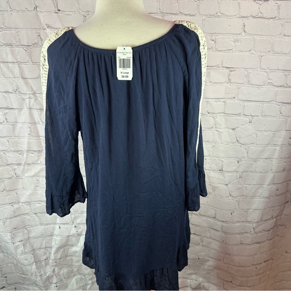 Indigo Soul mini dress with Cream embroidered Lace insert sz XL boho western - Picture 4 of 8